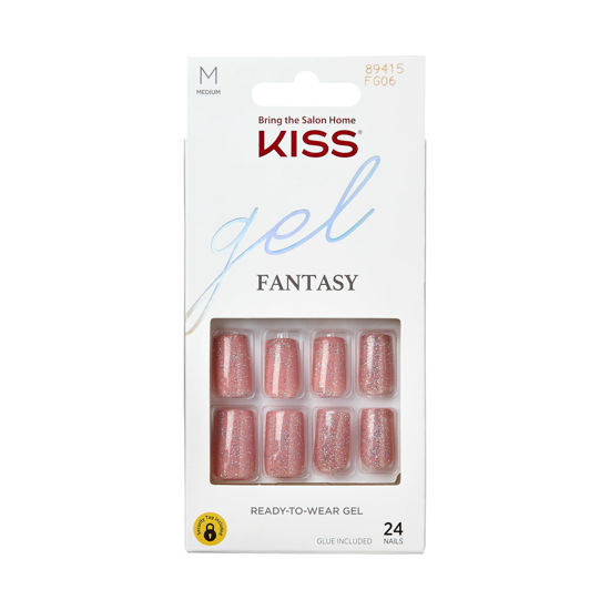 Picture of KISS Gel Fantasy, Press-On Nails, Nail glue included, 'Galaxy War', Medium Pink, Medium Size, Square Shape, Includes 24 Nails, 2g glue, 1 Manicure Stick, 1 Mini File