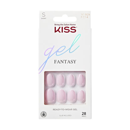 Picture of KISS Gel Fantasy, Press-On Nails, Nail glue included, 'Pure Love', Light Pink, Short Size, Almond Shape, Includes 28 Nails, 2G Glue, 1 Manicure Stick, 1 Mini File