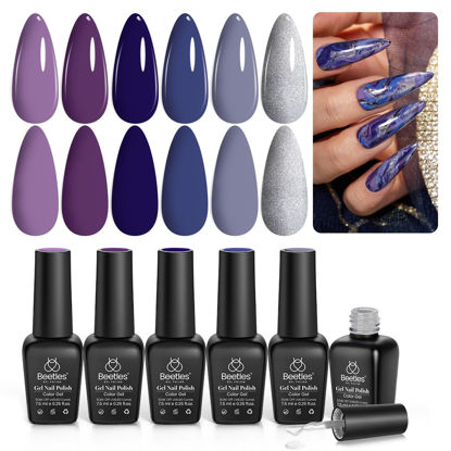 Picture of Beetles 6Pcs Purple Blue Gel Nail Polish Silver Glitter Gel Polish Soak Off UV LED Nail Lamp Fall Nail Art Manicure DIY Home Gifts for Women Girls