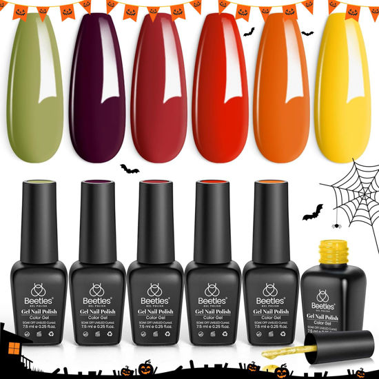 Picture of beetles Gel Polish Set, Sunset Leaves Orange Gel Nail Colors Burgundy Purple Red Green Fall Nail Polish Kit Nail Gel Polish Soak Off Nail Art Lamp UV LED Cured Manicure Nail at Home Gifts for Women