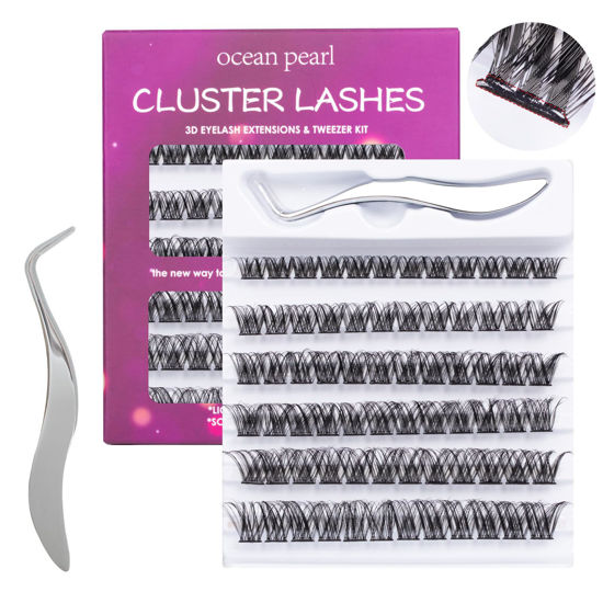 Picture of Self Adhesive Eyelashes Kit 72 Pcs Press On Lashes Pre Glued Lash Clusters Eyelash Extension Kit Self Stick Lashes with Lash Tweezers Reusable 10-16mm Mix Easy to Apply Save Time - OP01