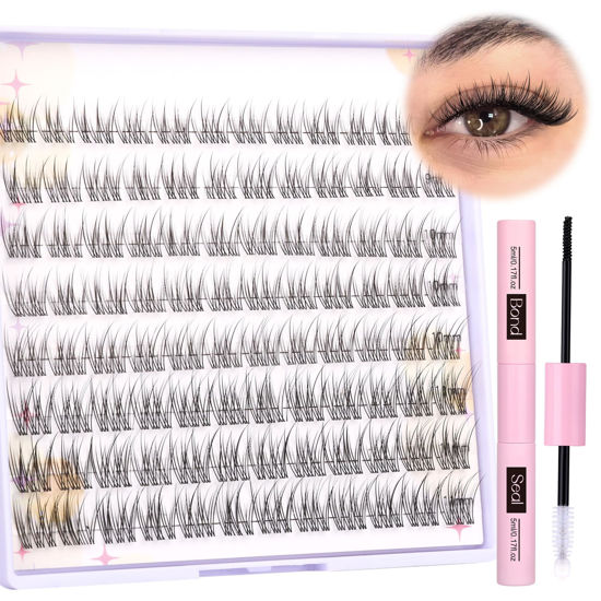 Picture of Natural Lash Extension Kit Wispy Eyelash Extension Kit 96pcs 9-11MM Lash Clusters Kit Clear Band Eyelash Clusters DIY Individual Lashes Kit by Ruairie