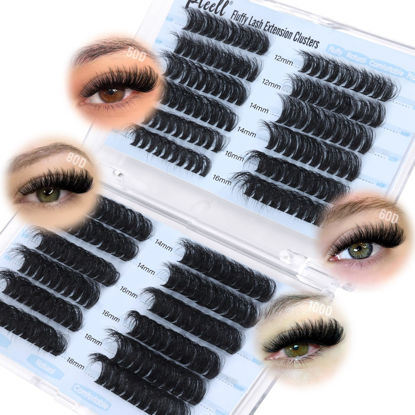 Picture of Fluffy Lash Clusters Wispy Eyelash Clusters 12-18MM Lash Cluster Eyelash Extensions D Curl Individual Lashes Clusters 4 Styles DIY Lash Extension by Pleell (50D+60D+80D+100D)