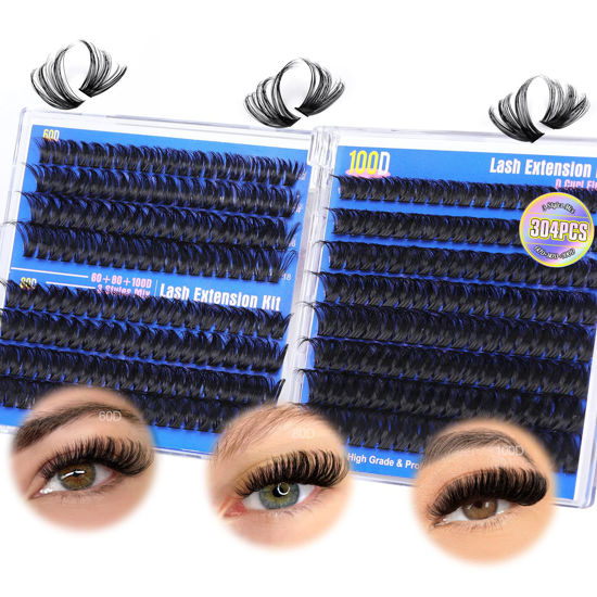 Picture of Pleell Lash Clusters Wispy Individual Lashes 10-18MM Cluster Eyelash Extensions Fluffy 304Pcs Lashes Extension Clusters Thick D Curl DIY Eyelashes Extension (60D+80D+100D)