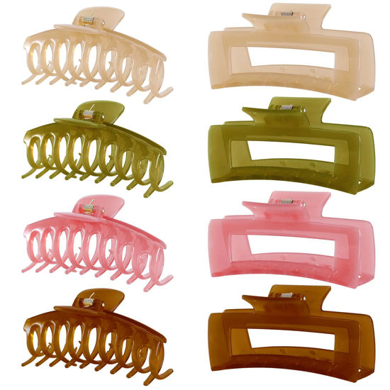 Picture of LuSeren 8 Pack Jelly Hair Clips for Women, 4.3 Inch Large Hair Claw Clips, Strong Hold, Non-Slip, Perfect Size for Thin, Thick or Curly Hair, Jelly Color, Includes Gift Box