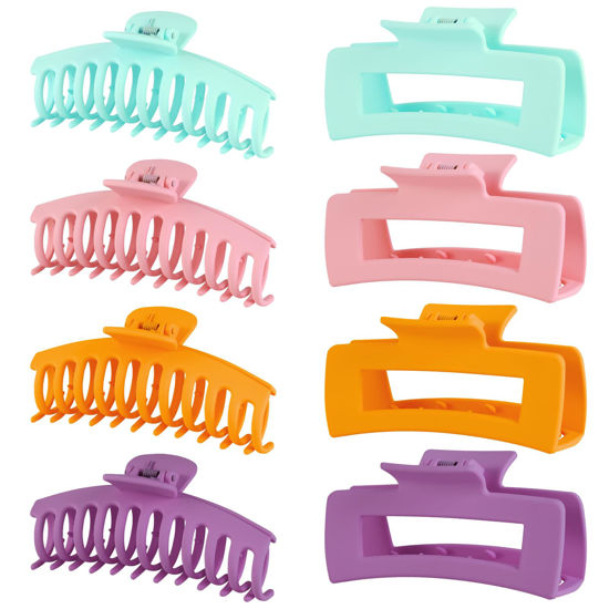 Picture of LuSeren 8 Pack Colorful Hair Clips for Women 4.3 Inch Large Hair Claw Clips for Women Thin Thick Curly Hair, Big Banana Clips,Strong Hold jaw clips