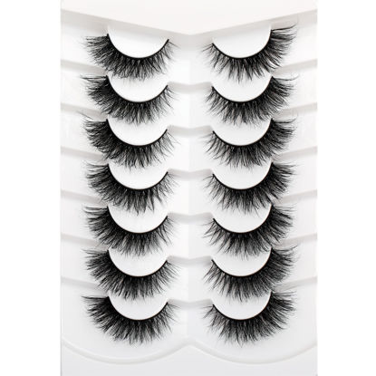 Picture of Pooplunch Cat Eye Look Fluffy Volume Wispy Lashes False Eyelashes Natural 8D Winged Short Soft Fake Eyelashes 7 Pairs Faux Mink Lashes Pack