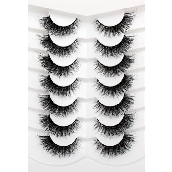 Picture of Pooplunch Cat Eye Look Fluffy Volume Wispy Lashes False Eyelashes Natural 8D Winged Short Soft Fake Eyelashes 7 Pairs Faux Mink Lashes Pack