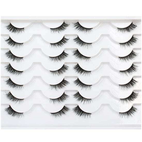 Picture of Fluffy Half False Eyelashes Wispy Cat Eye Look Natural Short Accent Lashes Faux Mink Fake Eyelashes 14 Pairs Pack