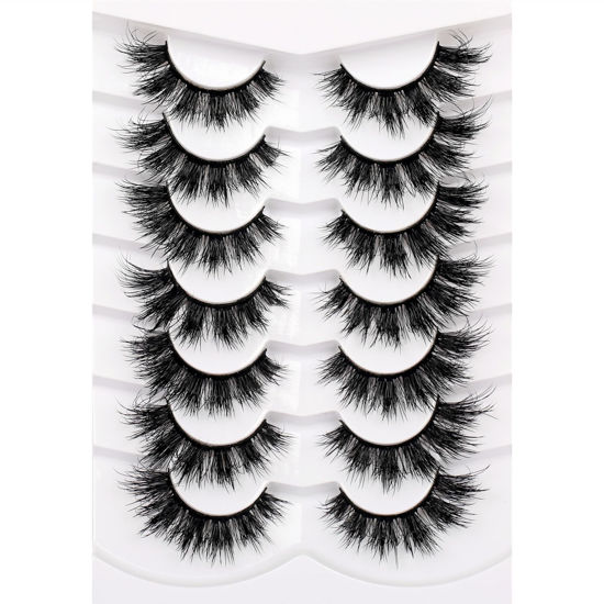 Picture of Pooplunch Fluffy Cat Eye Lashes False Eyelashes 18MM Volume Thick Ellipse Fibre Soft Wispy Faux Mink Lashes 8D Dramatic Curly Fake Eyelash Strips 7 Pairs Multipack