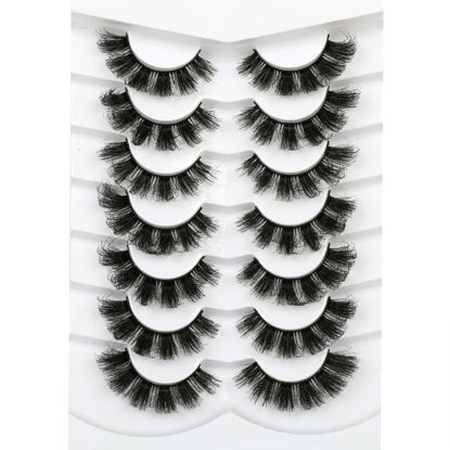 Picture of Pooplunch False Eyelashes Fluffy Cat Eye Look Wispy Lashes Spiky D-Curl Long Full Volume Faux Mink Lashes Fake Eyelashes 7 Pairs Pack