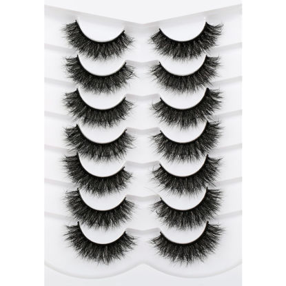 Picture of Pooplunch False Eyelashes Cat Eye Lashes Natural Fluffy Wispy Fake Eyelashes Faux Mink Lashes 7 Pairs Pack