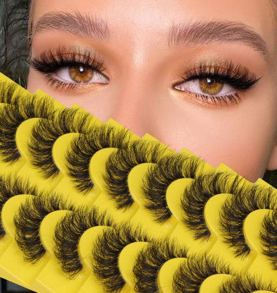 Picture of Russian Strip Lashes D Curl Fluffy Wispy False Eyelashes Natural Look Faux Mink Lashes Like Eyelash Extension Fluffy zanlufly Transparent Band Cat Eye Fake Eyelashes Pack