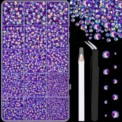 Picture of 16000Pcs Resin Jelly Rhinestones with Tweezers for Crafting, Dark Purple AB 2-6mm Mixed Sizes Flatback Gems, Bedazzling Crystal for DIY Crafts Clothing Tumblers Mugs Shoes Fabric Nail Art