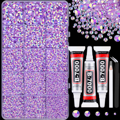 Picture of 16000Pcs Resin Jelly Rhinestones for Crafting, Lavender Purple AB Non Hotfix Flatback Gems, Bedazzling Crystal with 3Pcs 10ml B7000 Jewelry Glue for DIY Crafts Clothing Tumblers Shoes Nail Art