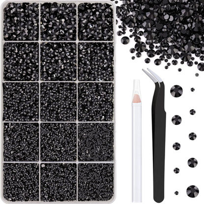 Picture of 16000Pcs Resin Jelly Rhinestones with Tweezers for Crafting, Black 2-6mm Mixed Sizes Flatback Gems, Bedazzling Crystal for DIY Crafts Clothing Tumblers Mugs Shoes Fabric Nail Art