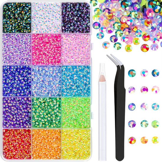 Picture of 18000Pcs Resin Jelly Rhinestones with Tweezers for Crafting, Mixed-Color 3mm Flatback Gems, Bedazzling Crystal for DIY Crafts Clothing Tumblers Mugs Shoes Fabric Nail Art