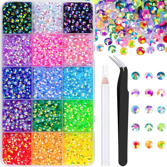 Picture of 5200Pcs Resin Jelly Rhinestones with Tweezers for Crafting, Mixed-Color 5mm Flatback Gems, Bedazzling Crystal for DIY Crafts Clothing Tumblers Mugs Shoes Fabric Nail Art