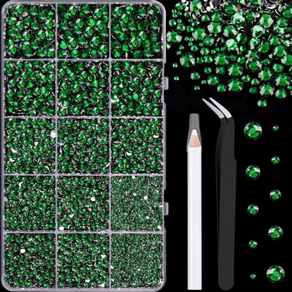 Picture of 16000Pcs Resin Rhinestones with Tweezers for Crafting, Emerald Green 2-6mm Mixed Sizes Flatback Gems, Bedazzling Crystal for DIY Crafts Clothing Tumblers Mugs Shoes Fabric Nail Art