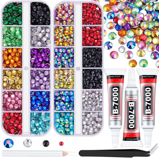 Picture of 4500 PCS Flatback Rhinestones for Crafting and 3PCS B7000 Glue (Set 1), 2 Boxes of Rainbow Resin Rhinestones Gems Charms for Bedazzling DIY Crafts Tumblers Shoes Fabric Clothing Nail Art