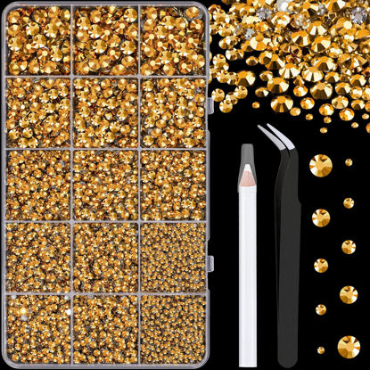 Picture of 16000Pcs Resin Rhinestones with Tweezers for Crafting, Gold 2-6mm Mixed Sizes Flatback Gems, Bedazzling Crystal for DIY Crafts Clothing Tumblers Mugs Shoes Fabric Nail Art