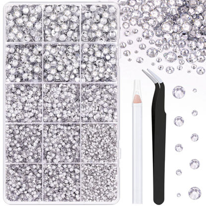 Picture of 16000Pcs Resin Rhinestones with Tweezers for Crafting, Clear 2-6mm Mixed Sizes Flatback Gems, Bedazzling Crystal for DIY Crafts Clothing Tumblers Mugs Shoes Fabric Nail Art