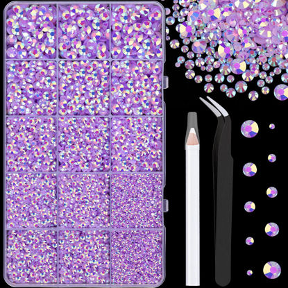 Picture of 16000Pcs Resin Jelly Rhinestones with Tweezers for Crafting, Lavender Purple AB 2-6mm Mixed Sizes Flatback Gems, Bedazzling Crystal for DIY Crafts Clothing Tumblers Mugs Shoes Fabric Nail Art