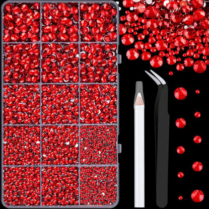 Picture of 16000Pcs Resin Rhinestones with Tweezers for Crafting, Red 2-6mm Mixed Sizes Flatback Gems, Bedazzling Crystal for DIY Crafts Clothing Tumblers Mugs Shoes Fabric Nail Art