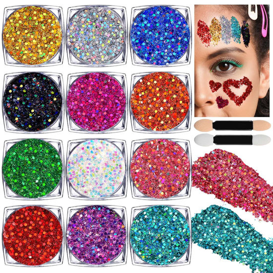 Picture of Teenitor 12 Colors Body Glitter, Face Glitter Festival Makeup Body Glitter Gel, Face and Body Glitter for Women, Hair Glitter Gel, Rave Makeup Glitter for Face, Body, Hair