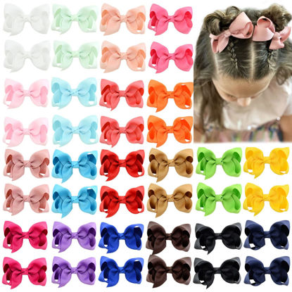 Picture of 40PCS 3Inch Hair Bows for Girls Grosgrain Ribbon Toddler Hair Accessories with Alligator Clips for Toddlers Baby Girls Kids Teens in Pairs