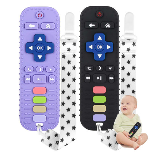 Picture of Chuya Baby Remote Control Teether Toy Chew Toy for Babies 0-24 Months Teething Relief Baby Toys for Infants Black+Purple