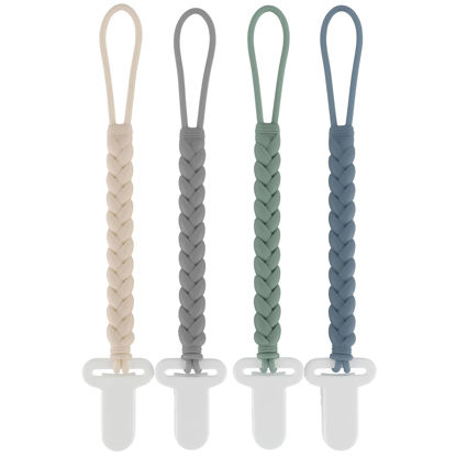 Picture of 4-Pack Silicone Pacifier Clips with a Woven Rope Shape for Baby Boys and Girls - Flexible and Rust-Free Holders for Teething Relief and Baby Essentials, Safe for Newborns (Grey)