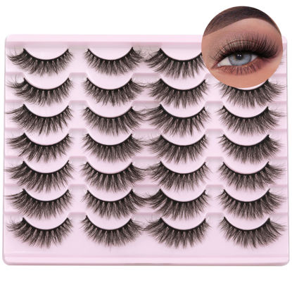 Picture of Wispy Mink Lashes Natural False Eyelashes Fluffy 16mm Cat Eye Lashes Pack 5D 14 Pairs Fake Eyelashes by TNFVLONEINS