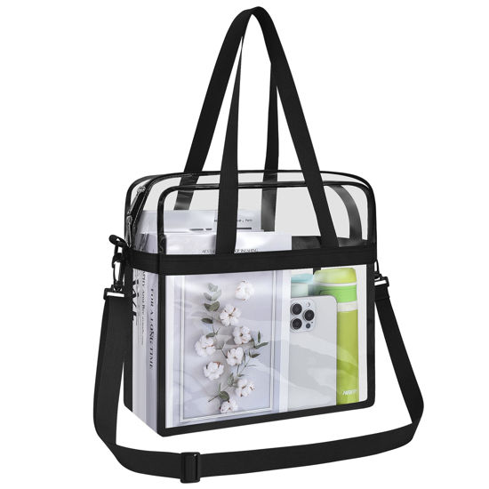 Picture of Oraben Clear Bag Stadium Approved 12x6x12 Clear Tote Bag with Removable Strap Clear Lunch Bag for Work Sports Festival (Main Pocket Only, Black)