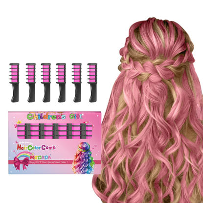 Picture of MSDADA New Hair Chalk Comb Temporary Hair Color Dye for Girls Kids with Light Color Hair, Washable Hair Chalk for Girls Age 4 5 6 7 8 9 10 Birthday Cosplay DIY, Halloween, Christmas (Pink)