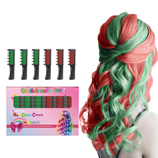 Picture of MSDADA New Hair Chalk Comb Temporary Hair Color Dye for Girls Kids with Light Color Hair, Washable Hair Chalk for Girls Age 4 5 6 7 8 9 10 Birthday Cosplay DIY, Christmas, New Year (Red & Green)