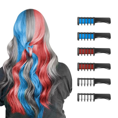 Picture of New Hair Chalk Comb Temporary Hair Color Dye for Girls Kids with Light Color Hair, Washable Hair Chalk for Girls Age 4 5 6 7 8 9 10 Birthday Cosplay DIY,Halloween,Christmas (Red,White,Blue)