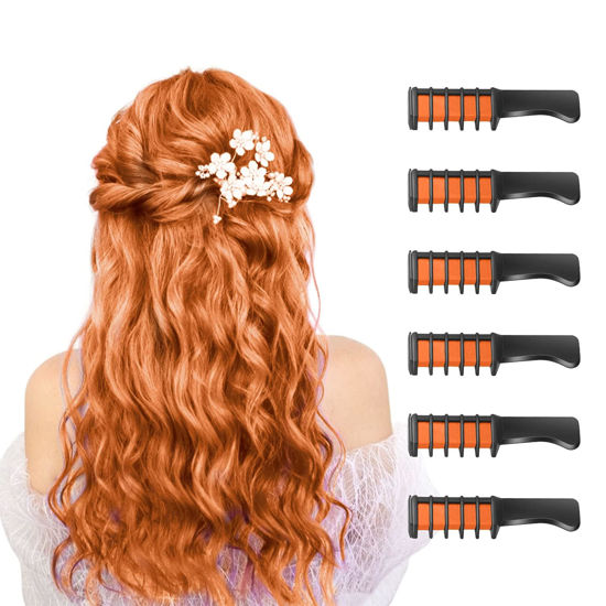 Picture of New Hair Chalk Comb Temporary Bright Hair Color Dye for Girls Kids, Washable Hair Chalk for Girls Age 4 5 6 7 8 9 10 Birthday Cosplay DIY Halloween, Christmas (Orange)