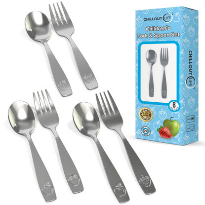 Picture of 6 Piece Stainless Steel Kids Silverware Set - Child and Toddler Safe Flatware - Kids Utensil Set - Metal Kids Cutlery Set (Includes 3 Small Kids Spoons & Kids 3 Forks)