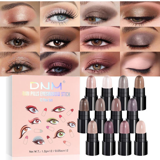 Picture of evpct 12Pcs Capsule Cream Eye Shadow Brightener Sticks Set for Eyes, Champagne Pearl Taupe Bronze Cocoa Stone Putty Smoky Amethyst Shimmer Matte Pencil Eye shadow Applicator Stick Palette Makeup 02