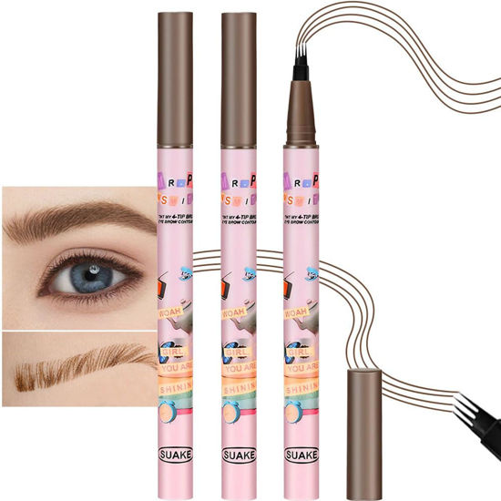 Picture of evpct SUAKE 2Pcs Dark Brown Microblading Eyebrow Pen Brow Pencil with Hair Like Strokes, 4 Tipped Precise Brow Pencil with Fiber Micro-Fork Tips Applicator Creates Natural Looking Eye Brows Makeup