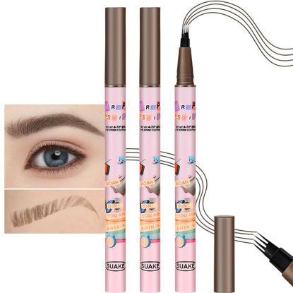 Picture of evpct SUAKE 2Pcs Black Brown Microblading Eyebrow Pen Brow Pencil with Hair Like Strokes, 4 Tipped Precise Brow Pencil with Fiber Micro-Fork Tips Applicator Creates Natural Looking Eye Brows Makeup