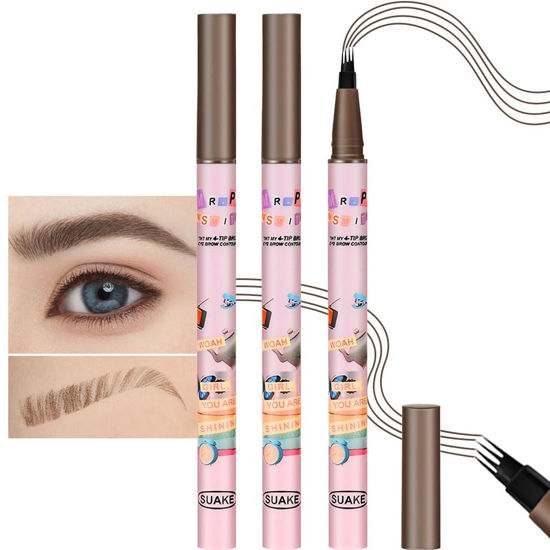 Picture of evpct SUAKE 2Pcs Black Brown Microblading Eyebrow Pen Brow Pencil with Hair Like Strokes, 4 Tipped Precise Brow Pencil with Fiber Micro-Fork Tips Applicator Creates Natural Looking Eye Brows Makeup