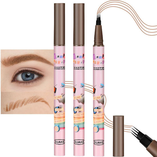 Picture of evpct SUAKE 2Pcs Medium Brown Microblading Eyebrow Pen Brow Pencil with Hair Like Strokes, 4 Tipped Precise Brow Pencil with Fiber Micro-Fork Tips Applicator Creates Natural Looking Eye Brows Makeup