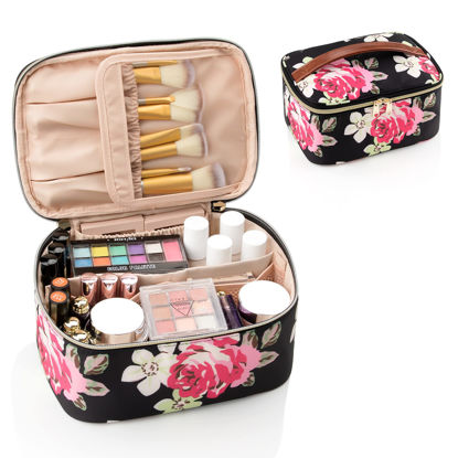 Picture of OCHEAL Floral Makeup Bag,Travel Makeup Organizer Bag, Large Capacity Cosmetic Bags For Women Large Travel Toiletry Bag Girls Traveling With Brush Slot And Divider