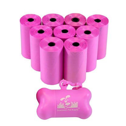 Picture of Downtown Pet Supply 180 Count Dog Poop Bags Refills with Leash Clip and Bone Bag Dispenser, Pink - Dog Waste Bags Unscented and Leak-Proof with Dog Poop Bag Dispenser - 12.5 x 8.5"