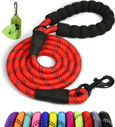 Picture of Taglory Rope Dog Leash 6 FT with Comfortable Padded Handle, Highly Reflective Threads Dog Leash for Small Dogs, 3/8 inch, Red