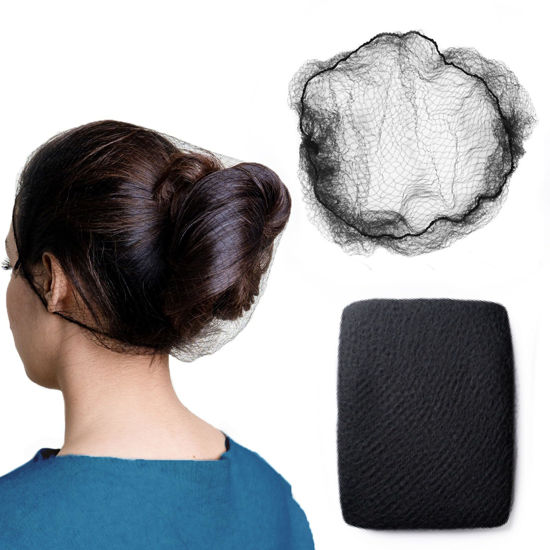 Picture of ZefeqCo Hair Net Black - 100Pcs - 24 inches Invisible Nylon Hair Nets for Women and Men - Perfect for Hair Bun, Sleeping, & Kitchen Food Service