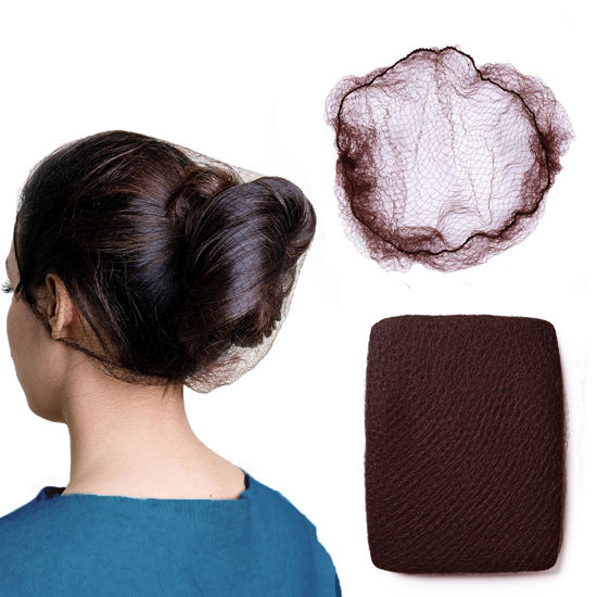 Picture of ZefeqCo Hair Net Brown - 100Pcs - 24 inches Invisible Nylon Hair Nets for Women and Men - Perfect for Hair Bun, Sleeping, & Kitchen Food Service