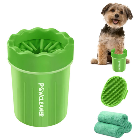 Picture of Comotech Portable Pet Paw Washer - Silicone Brush with 3 Absorbent Towels for Small Dog Breeds (Green)